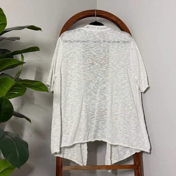 J. Jill XL White Linen Cotton Short Sleeve Open Front Knit Cardigan Sweater - Picture 3 of 10